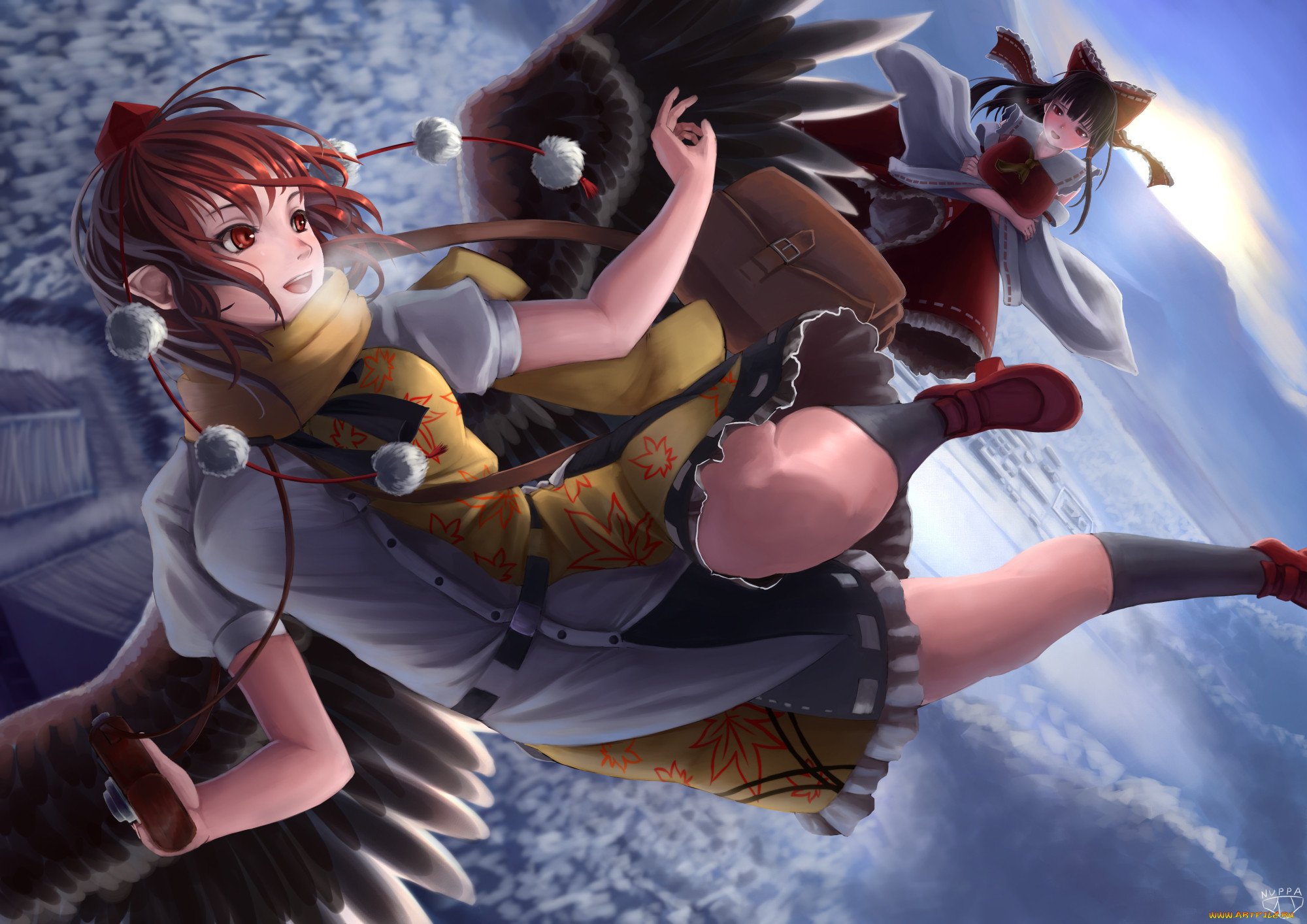 , touhou, shameimaru, aya, nuppa, hakurei, reimu